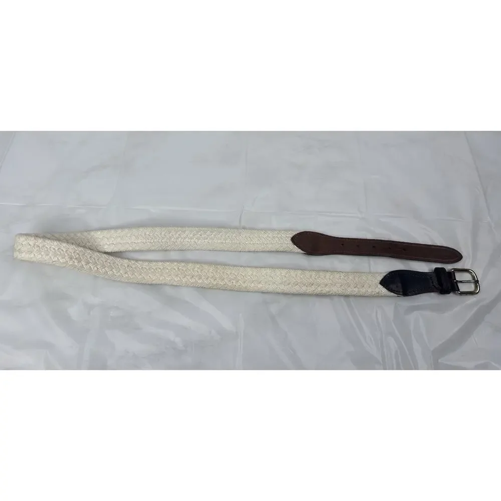 Dockers Men's Brown Leather Off-White Casual Braided Belt Size 40/100 Brass USA